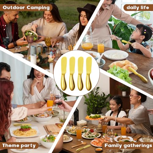 Butter Knife Butter Spreader Knife Gold Butter Knives 4 PCS Cheese Spreader Knives Set Stainless Steel Charcuterie Knives Butter Knife Spreader for Cold Butter Cheese Jam Spreading, MLU047-3BK - color: Gold