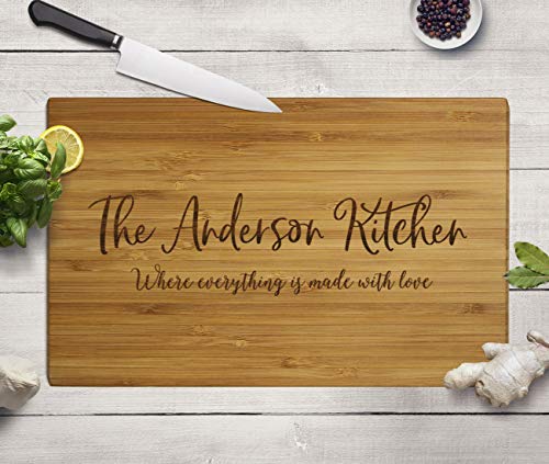 Andaz Press Personalized Large Bamboo Wood Cutting Board Gift for Newlyweds, 17.75 x 11-inch, Rustic Laurels, The Anderson Kitchen, Where Everything is Made Wth Love, 1-Pack, Custom His Her Mr. Mrs. - color: Mr. Mrs. Custom