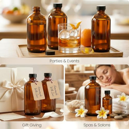TBWIND 15 Pack 16oz Amber Glass Boston Round Bottles with Airtight Caps | Designed for Homemade Vanilla Extract, Kombucha, Syrups, Herbal Liquids & Tinctures with Droppers, Labels & Funnels - size: 16oz