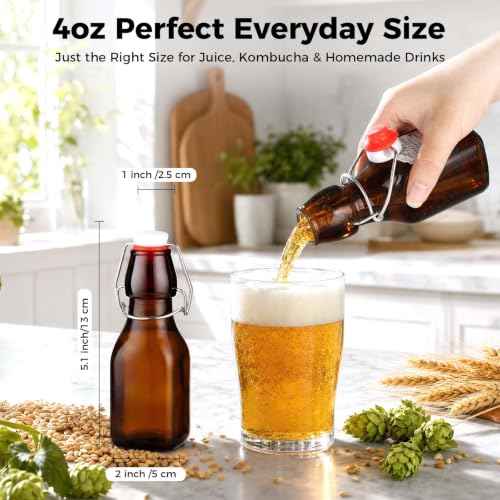 Ruckae Amber Square Swing Top Glass Bottles with Lids Kombucha Flip Top Glass Bottle for Coquito Syrup Vanilla Extract Brew Beer Kefir Air Tight Bottles for Gift (4oz 24pack) - size: 4oz 24pack