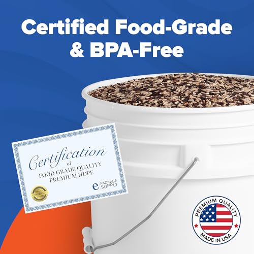 ePackageSupply 5 Gallon Bucket - Food Grade Bucket, Metal Handle Grip, BPA-Free, Heavy-Duty 90 Mil HDPE Plastic Pail, Stackable Utility Container, Made in USA, Lid Not Included, White, 3 Packs - color: White, size: 3 Packs