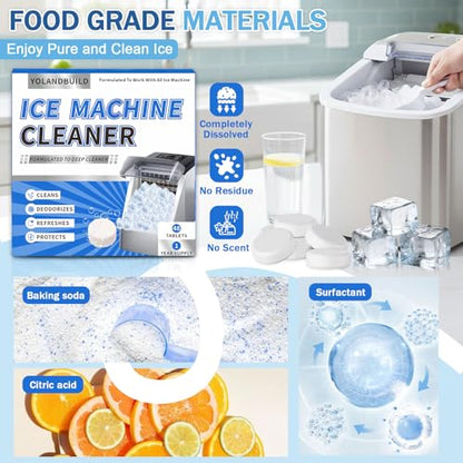 Ice Machine Cleaner Maker Descaler - 48 clean Tablets Compatible with Frigidaire, Opal, GE Profile, Kitchenaid, Nickel Safe Scale Remover for Countertop, Nugget Ice Makers-Odor-Free, Crystal Clear Ice