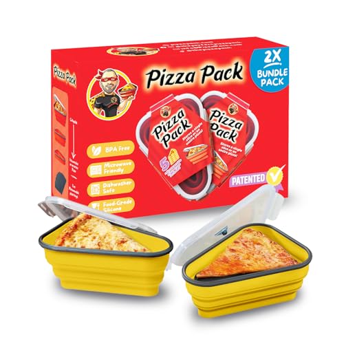 PIZZA PACK The Perfect Reusable Pizza Storage Container with 5 Microwavable Serving Trays - BPA-Free Adjustable Pizza Slice Container to Organize & Save Space, 2 Pack, Yellow - color: Yellow, size: 2 Pack