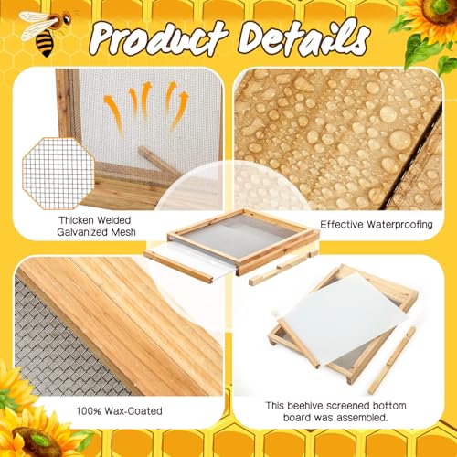 DoubleFill 3 Pcs 10 Frame Beehive Screened Bottoms Board Dipped in Beeswax with Entrance Reducer Beeswax Wood Screeneds Bottom Boards for Beekeeping Supplies (Plastic Screened Bottom Board)