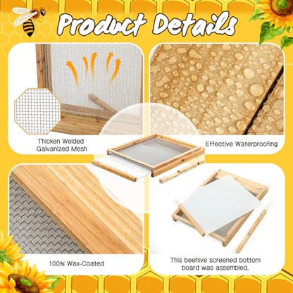 DoubleFill 3 Pcs 10 Frame Beehive Screened Bottoms Board Dipped in Beeswax with Entrance Reducer Beeswax Wood Screeneds Bottom Boards for Beekeeping Supplies (Plastic Screened Bottom Board)