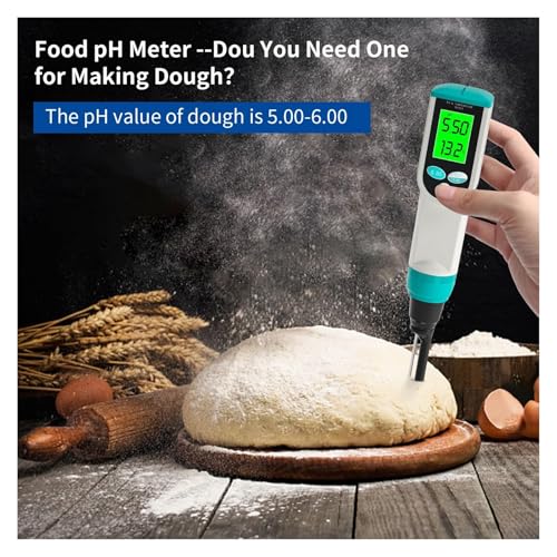 Portable Dough PH Test Pen, Digital Food PH Tester, with High Precision Sensitive Electrode, Large HD Screen, 0.00~14.00pH, Temperature 0~50℃, for Meat Canning Cheese Dough Water