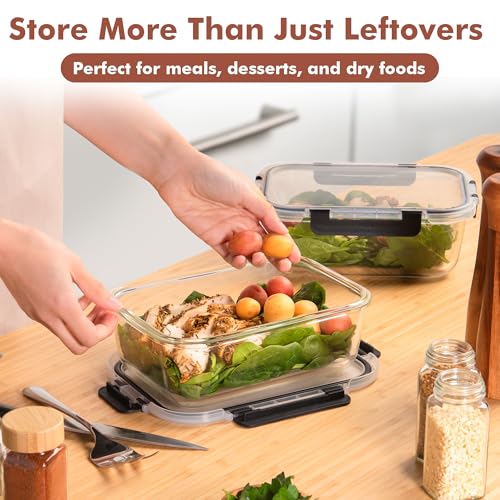 Razab 2 Pcs 1860ml / 63 Oz Large Glass Food Storage Containers with Lids - Glass Meal Prep Containers with Locking Lids for Roasting, Storing Leftover, Lunch Container, BPA Free, Microwave & Oven Safe - color: Black