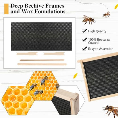Yuntau 40 Pack Deep Beehive Frames and Foundations Beeswax Coated Food Grade Sheets Cedar Wood Unassembled Frames for Langstroth Deep Brood Boxes Easy to Assemble(Black,19 x 17.6 x 9.1 Inches) - color: Black, size: 19 x 17.6 x 9.1 Inches