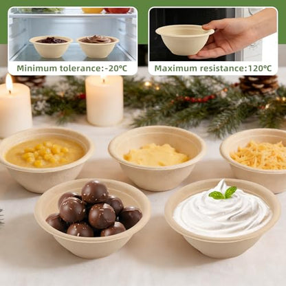 LeonBach 150 Pack 6oz Natural Bagasse Fiber Bowls, Small Disposable Paper Bowls Microwavable Safe Sample Snack Cups Charcuterie Serving Cups for Sauce Portion Condiment Ice Cream Desserts - color: Brown, style: 6oz-150 Pack