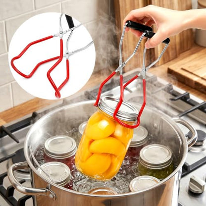 Okllen Set of 4 Canning Supplies Starter Kit, Jar Lifter Tongs, Wide Mouth Funnel, 10.5" Canning Rack, Heavy Duty for Water Bath & Pressure Cannner, Fits Mason Jars, Stock Pots