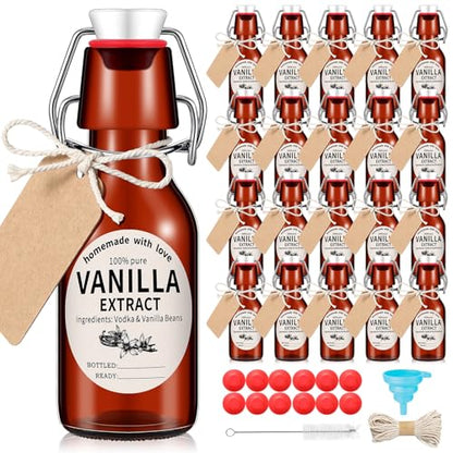 Vesici 8 Sets Swing Top Glass Bottles Set Amber Homemade Vanilla Extract Bottles Vanilla Extract Jars for Christmas DIY Crafts (8 Oz) - size: 8 oz