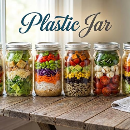 novelinks 32 oz Clear Plastic Jars with Lids and Plastic Mason Jars 32 oz | 12 Pack, Silver, Plastic Quart Containers with Lids, Quart Mason Jars Bulk, Large Jars, Mason Jars for Centerpieces - color: Silver