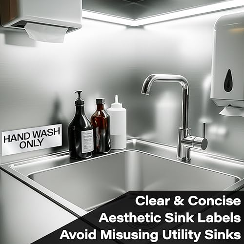 Metallic Wash Rinse Sanitize Sink Labels for 3 Compartment Sinks, Made in USA, 5.5x2.25 Handwash Only Sign Wash Rinse Sanitize Sink Stickers, Commercial Kitchen Labels Restaurant Bussing Station Sign
