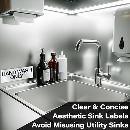 Metallic Wash Rinse Sanitize Sink Labels for 3 Compartment Sinks, Made in USA, 5.5x2.25 Handwash Only Sign Wash Rinse Sanitize Sink Stickers, Commercial Kitchen Labels Restaurant Bussing Station Sign
