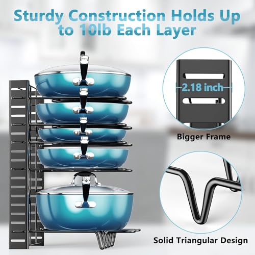 ORDORA Pots and Pans Organizer for Cabinet 16.61 Height 2 Pack, 8 Tier Pot Organizers Rack with 3 DIY Methods, Adjustable Pan Organizer under Cabinet Kitchen Organization and Storage - style: M-16.61"H-LightDuty-2Pack
