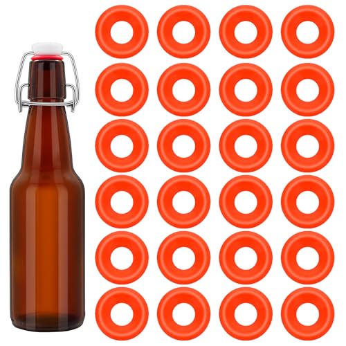 24 PiecesSilicone Bottle Cap Gaskets, Replacement Seals for Swing Top Bottles, Flexible & Durable, Reusable (Red half cover design) - color: Red half cover design