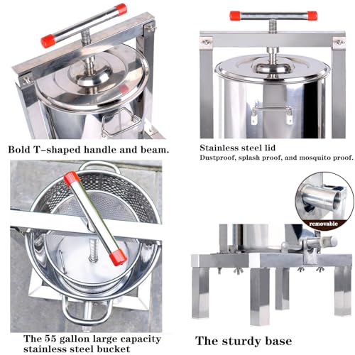 Honey Press Extractor Wax Machine Stainless Steel Honey Press Beeswax Machine Manual Large Bee Honey Presser Fruit Wine Press For Honey Wine Juice Vegetables Olive Oil Making