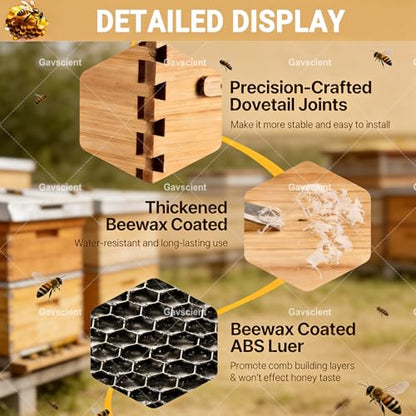Self Flowing Bee Hive Box, Premium Cedar Wood Beehive Starter Kit Equipped with 7 Auto Super Frames and Bamboo Queen Excluder, Practical Beekeeping Supplies for Beginners and Hobbyists