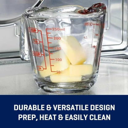 (2 Pack) 1-Cup Glass Measuring Cup, 8 Oz Tempered Glass with Easy-Grip Handle & Drip-Free Spout, Etched Imperial Metric Markings, Oven Microwave Dishwasher Safe