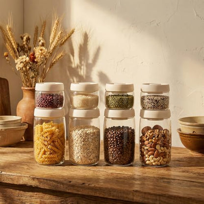 Micro-Vacuum Glass Storage Containers with Built-in Pump(42OZ/20OZ), Airtight Food Storage Container Kitchen Pantry Storage Jar, best for Coffee Beans, Cereal, Fruit, Nuts, Snacks, Candy