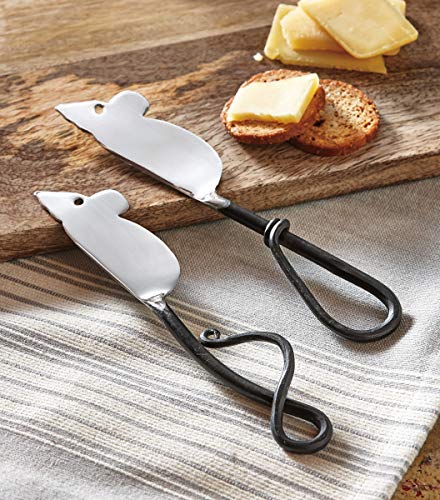 tag Mouse Spreader Set of 2 Stainless Steel Cheese Knives Everyday Serving Utensils Hand Wash Only 7in x 2in Silver