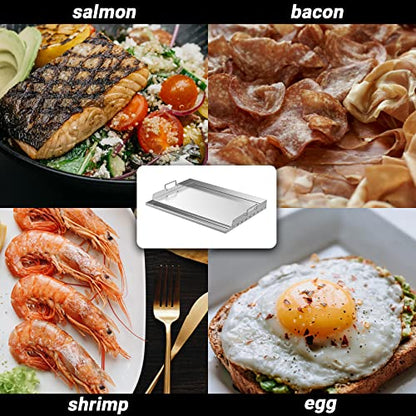 Skyflame Universal Stainless Steel Griddle Plate with Even Heating Bracing for BBQ Charcoal/Gas Grills, 23" x 16" Rectangular Hibachi Flat Top Griddle for Indoor/Outdoor Cooking - size: 23" x 16" x 2.2"