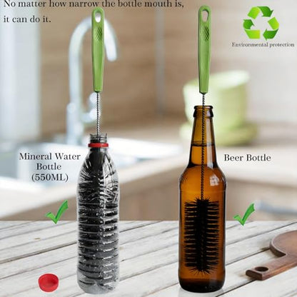 17" Extra Long Water Bottle Cleaning Brush, 2 Pack Flexible Bottle Scrubber for Narrow Neck Wine Decanter, Beer Bottle, Sport Flask, Baby Bottle, Tumbler, Kombucha Carboy, Vase & Kitchen Sink - Black