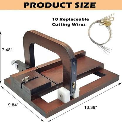 Adjustable Black Walnut Soap Cutter with Steel Wire, DIY Soap Slicing Tool, Includes 10 Replaceable Wires & Size Scale for Handmade Soap Making