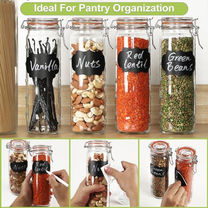 [Upgraded] 20 oz Glass Jars with Airtight Lids for Vanilla Extract, 6 Pack Glass Juice Bottles with 2 Measurement Marks, Glass Food Storage Canister Set For Beans, Spice, Tea, Drink, Milk. 600ML