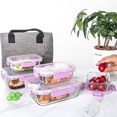 C CREST Airtight Food Storage Glass Containers with Locking Lids- 5 Large (32oz) and 5 Small (12oz), Leak-proof - color: LAVENDER