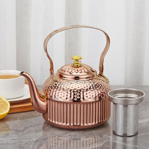 SANQIAHOME Antique 1.8L (60 Oz) Stainless Steel Teapot with Infuser Copper - color: Copper, size: 1.8 Liters