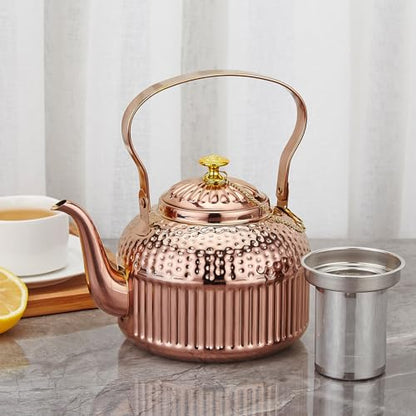 SANQIAHOME Antique 1.8L (60 Oz) Stainless Steel Teapot with Infuser Copper - color: Copper, size: 1.8 Liters