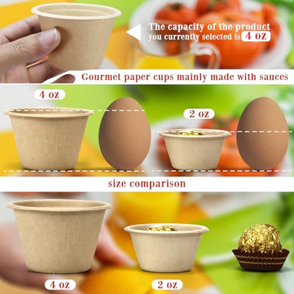 LeonBach 150 Pack 4oz Natural Bagasse Fiber Sauce Cups, Compostable Small Disposable Paper Dipping Bowls Biodegradable Condiment Portion Sample Snack Charcuterie Serving Tasting Cups - color: Brown, style: 4oz-150 Pack