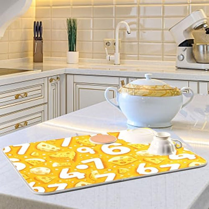 Dish Drying Mat for Kitchen Counter Cheeses Christmas 67 Absorbent Drying Dish Mat 16×18 inch Dish Rack Pad Coffee Mat for Sink Dishes Under Rack - size: 16x18in