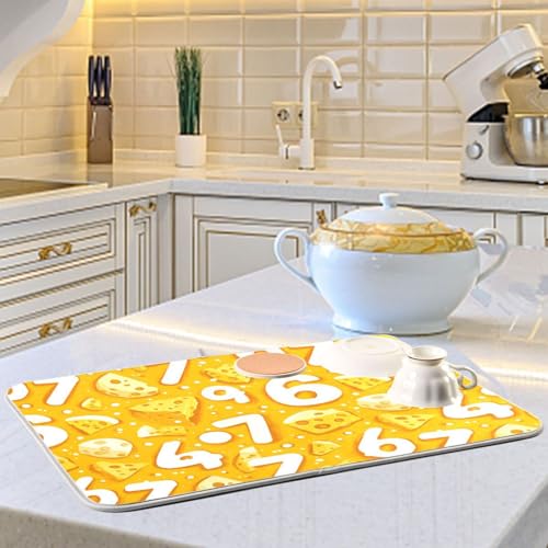 Dish Drying Mat for Kitchen Counter Cheeses Christmas 67 Absorbent Drying Dish Mat 18×24 inch Dish Rack Pad Coffee Mat for Sink Dishes Under Rack - size: 18x24in