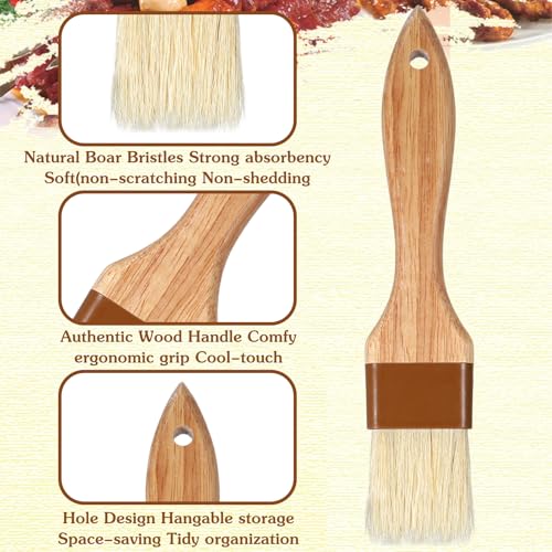 Molain 2 Pack Natural Boar Bristle Pastry Basting Brush, 1.5 Inch Non-Shedding Heat Resistant Cooking Brush for Butter Egg Wash Oil Sauce Baking with Wooden Handle