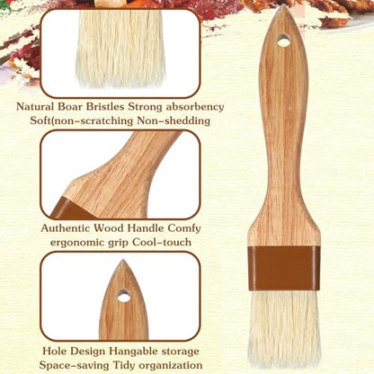 Molain 2 Pack Natural Boar Bristle Pastry Basting Brush, 1.5 Inch Non-Shedding Heat Resistant Cooking Brush for Butter Egg Wash Oil Sauce Baking with Wooden Handle