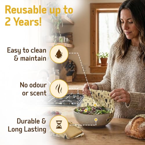SUPERBEE Reusable Beeswax Wraps for Food – XL Beeswax Wrap Roll (35x13"), Bees Wrap Paper for Wrapping Cheese, Veggies, Sandwiches & Bowl Covers, Festive Holiday Print, Sustainable Gift Idea - color: Christmas Trees