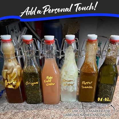 Nevlers 8.5 Oz Square Swing Top Glass Bottles with Stoppers 6 Pack | Flip Top Glass Bottle with Lid | Liquor Bottle Set w/ Funnel, Brush & Marker | Dressing & Homemade Vanilla Extract Bottles - style: Square - 6 Pack