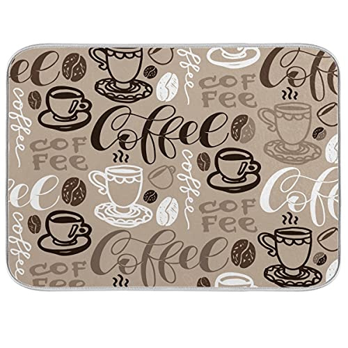 Brown Coffee Dish Drying Mat - 18 x 24 Inch, High Absorbent Reversible Microfiber Coffee Bean Dish Rack Pad - color: coffee theme, size: 18" x 24"