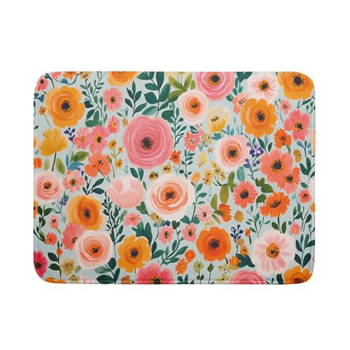 Watercolor Flower Dish Drying Mat - Pink Floral Drying Mat for Kitchen Counter 18 X 24 In - color: Spring Flowers, size: 24" x 18"