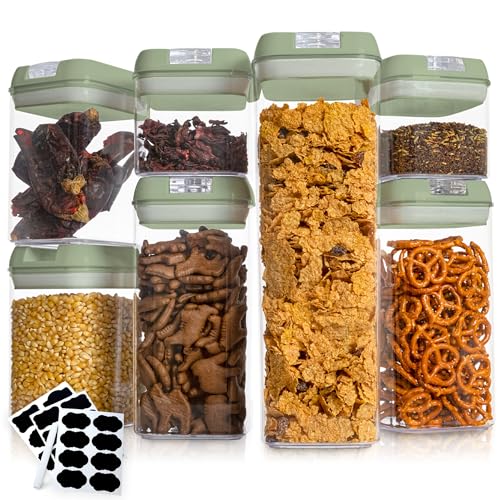 Cheer Collection Airtight Food Storage Containers, Kitchen Storage Containers for Pantry, Set of 7 Food Containers with Lids Airtight, Pantry Storage Containers & Organizers with Lids, Olive - color: Olive