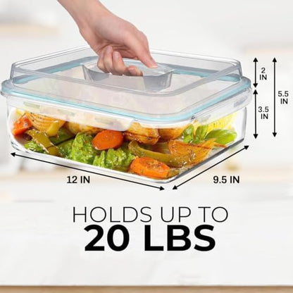 4800 ML / 163 oz / 21 Cup LARGE Glass Food Storage Container with Airtight Locking Lid. Ideal Storing food, Vegetables, Fruits. Baking Casserole, Lasagna, Roasting Turkey, Chicken BPA Free Oven Safe - size: 4800 ml