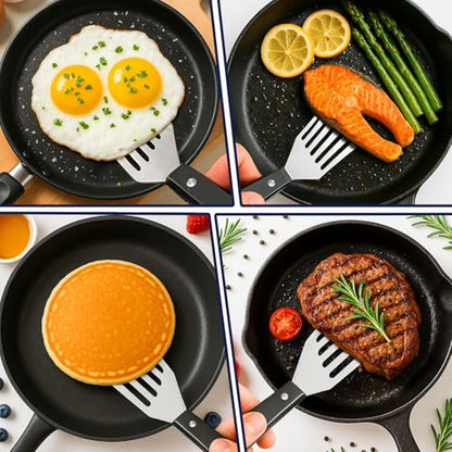 Newness Metal Fish Turner Spatula Stainless Steel for Kitchen Use, Small Griddle Egg Spatula, Flexible, Polished Metal, Corrosion Resistant, Kitchen Slotted Turner with Thin Edge Ideal for Turning,11" - size: Length:11 Inches (28 cm)