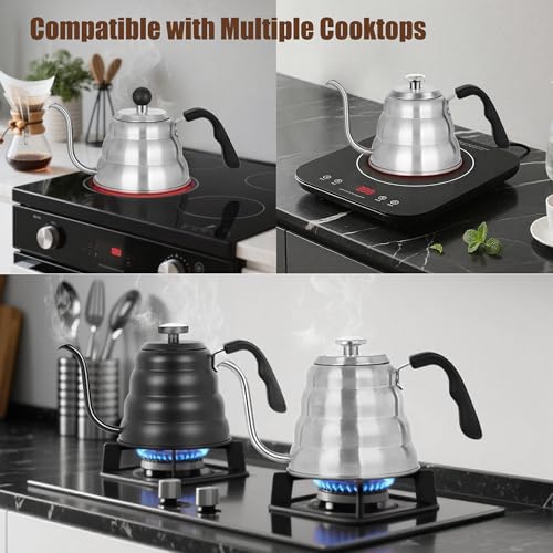 Tea Kettle with Thermometer,Black Gooseneck Coffee Kettle Pot Stovetop,40oz | Stovetop Tea Kettle,Teapot Pour Over Kettle,1200ml,6 Cup, 1Pack - color: Black (with Thermometer), size: 1.3 Quarts