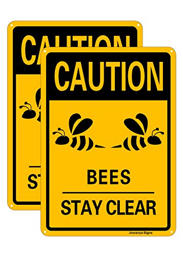 Caution Bees Stay Clear Sign,14 x 10 inches,Reflective Aluminum,Easy to Mount,UV Protected,Weather Resistant,Waterproof,Durable Ink,Outdoor or Indoor Use,2 Pack