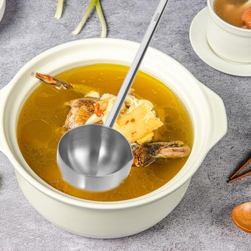 Stainless Steel Soup Ladle Long Handle Water Ladle for Kitchen Cooking Serving Soup Oil Dipping Home Restaurant Canteen Use 10.43X2.36X1.37In