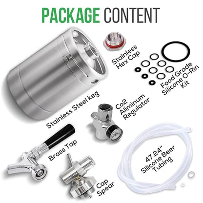 NutriChef Pressurized Beer Mini Keg System, 64oz Stainless Steel Growler Tap, Portable Mini Keg Dispenser Kegerator Kit, Co2 Pressure Regulator Keeps Carbonation for Craft Beer, Draft and Homebrew