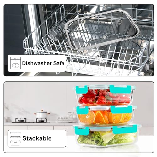VERONES 10Pack 22OZ Glass Meal Prep Containers, Airtight Glass Lunch Containers Set, Glass Food Storage Containers with Lids,Exclusive of BPA, for Microwave, Oven, Freezer&Dishwasher Friendly,Green - color: Green