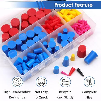 smseace 252Pack Rubber Plug 1/16 Inch to 5/8 Inch Rubber Stoppers 8-Sizes High Temp Silicone Plug for Coating, Round Hole, Painting Protection - size: 252Pcs